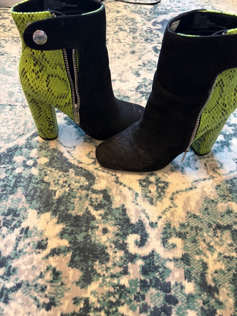 Black Suede & Neon Green Snakeskin Block Heel Ankle Boots – Fab Fit size 8